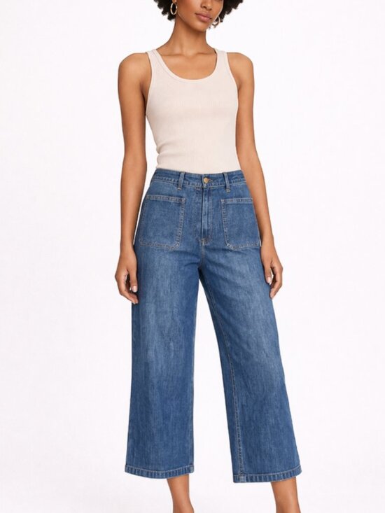 J. Crew Denim - J.Crew Wide Leg Patch Pocket Jeans High Rise Denim Blue Spring 2025